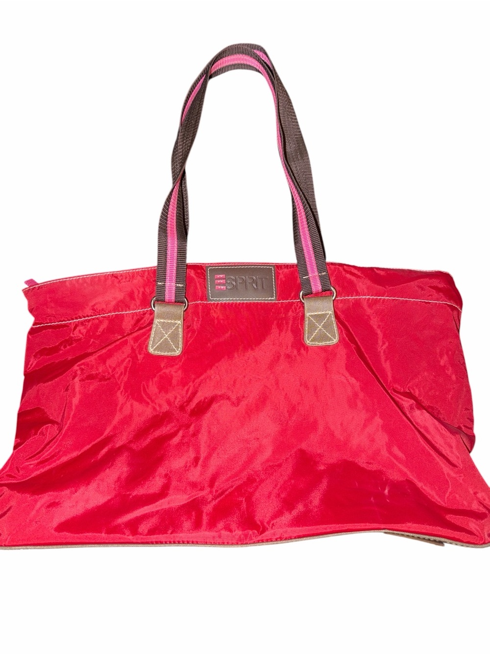 Vintage Esprit Bright Red Nylon Tote with Brown and Pink Straps